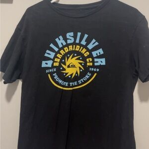 Quiksilver Black Tee with Blue and Yellow Graphic